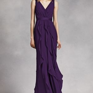 V-Neck Wrapped Bodice Dress with Satin Belt
